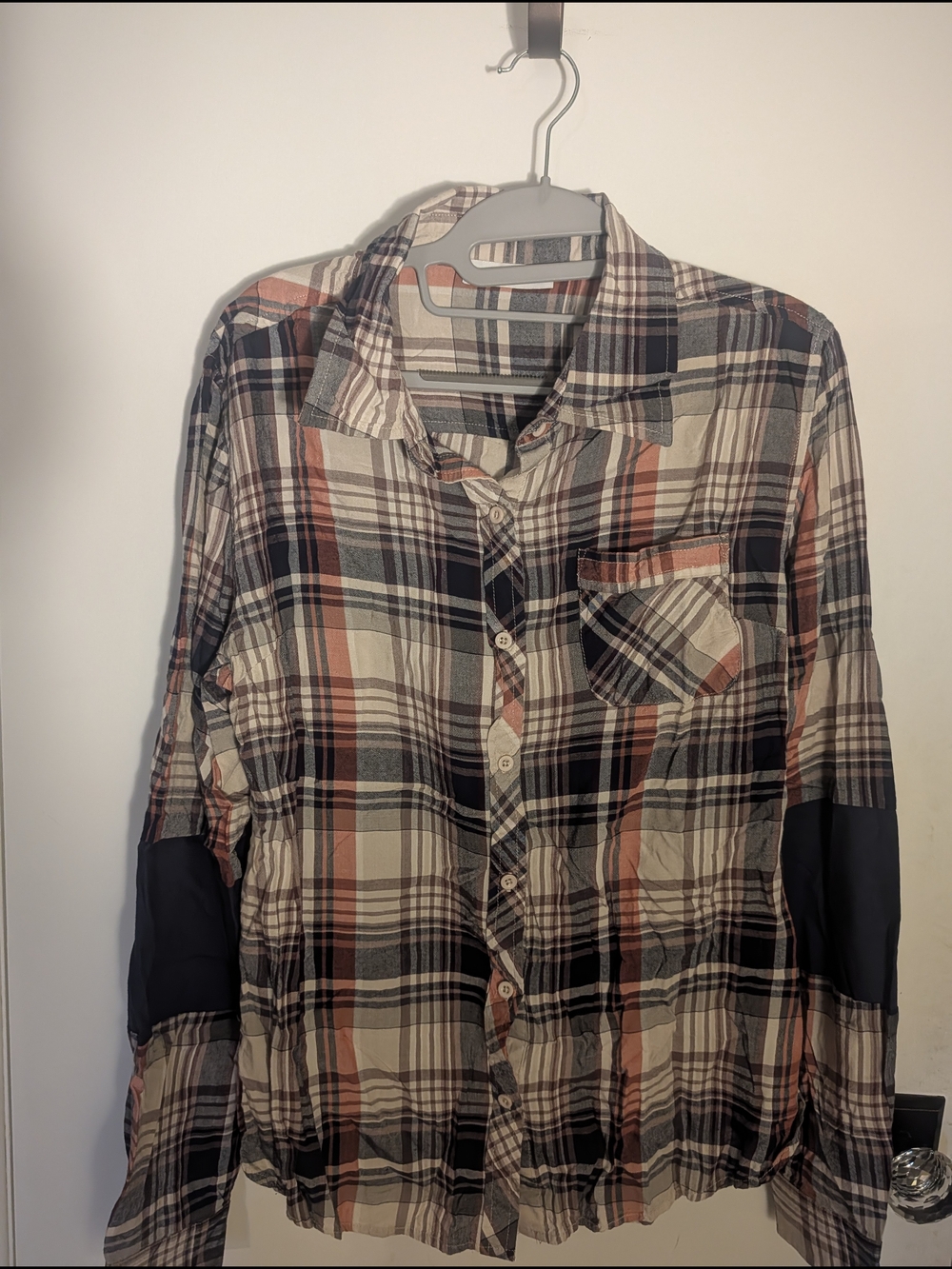 KEREN hart Plaid Button-Down Shirt in Beige, Rust and Black Size Large